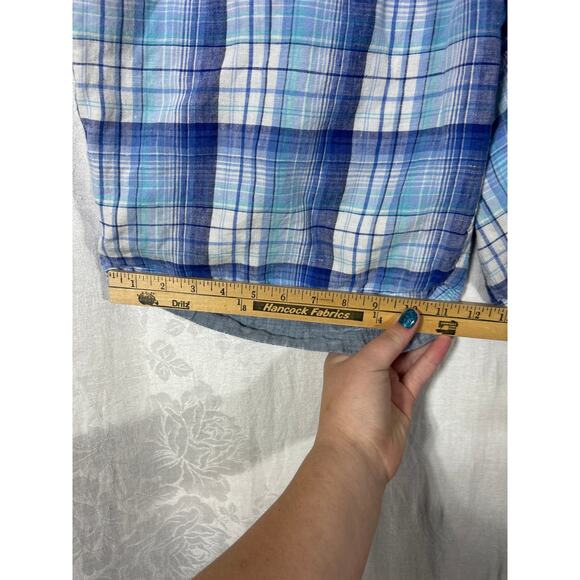 Reversible Shorts 42 Blue Plaid 100% Linen Pockets Bermuda - Picture 8 of 13
